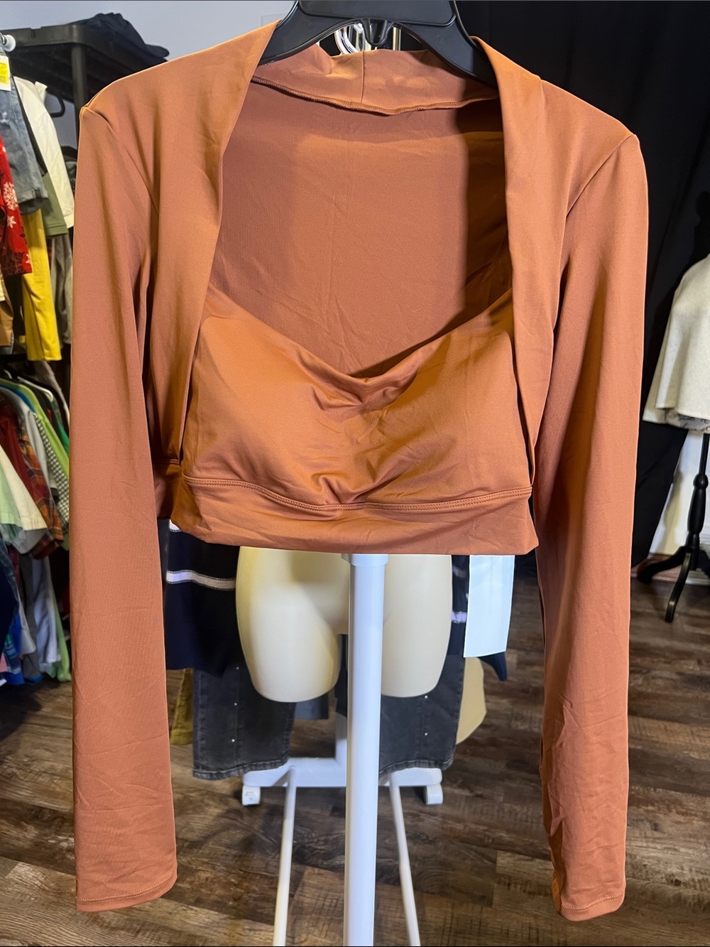 Rust Orange Long Sleeve Draped Crop Top
